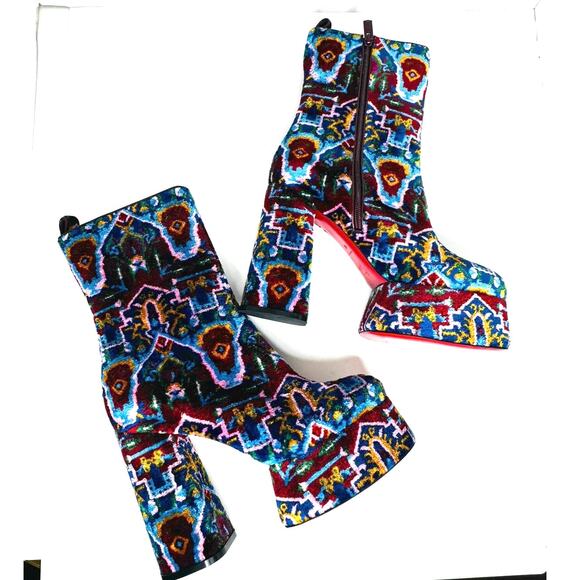 Christian Louboutin Izamayaz Black Velvet 130mm Platform Boots IT 40 Retro - Picture 9 of 11